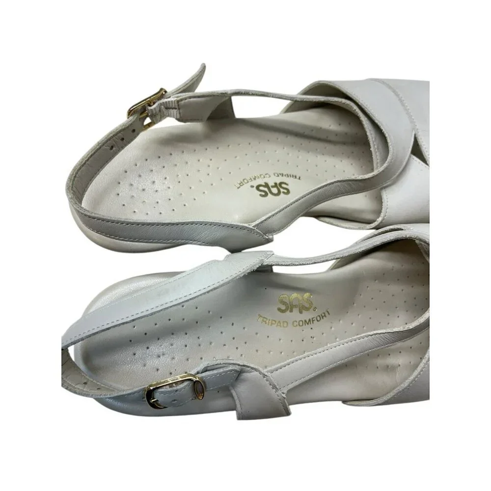 SAS Tripad Comfort Caress Bone Leather Slingback 1.5” Wedge Sandals Size 8.5 N